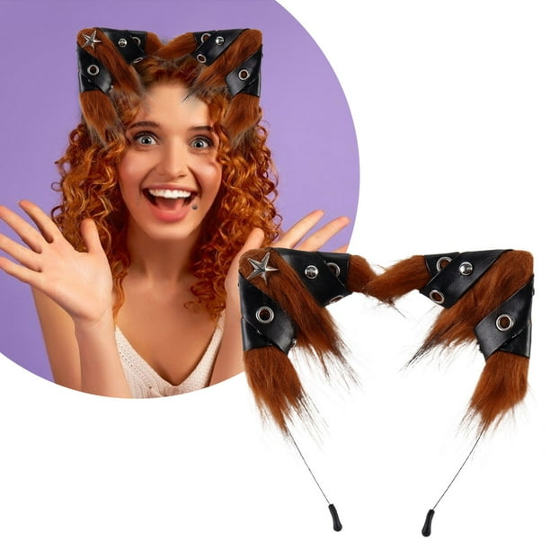 Diadema de cuero con orejas de gato y diseño punk para cosplay de Halloween y fiestas temáticas
