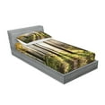 thumbnail image 2 of Ambesonne Nature Fitted Sheet & Pillow Sham Set, Forest Leaves at Sunrise, Twin, Yellow Green Brown, 2 of 2