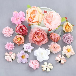 5Pcs Chiffon Fabric Artificial Flowers Head with Bead Hairpin