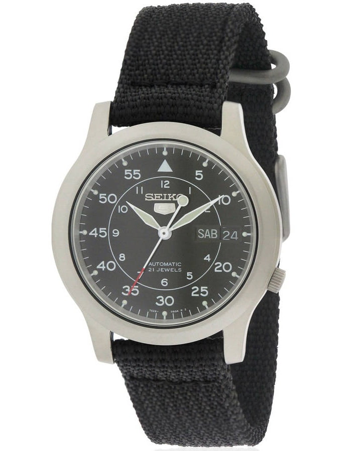 Seiko Men's 5 Black Canvas Automatic Watch, -