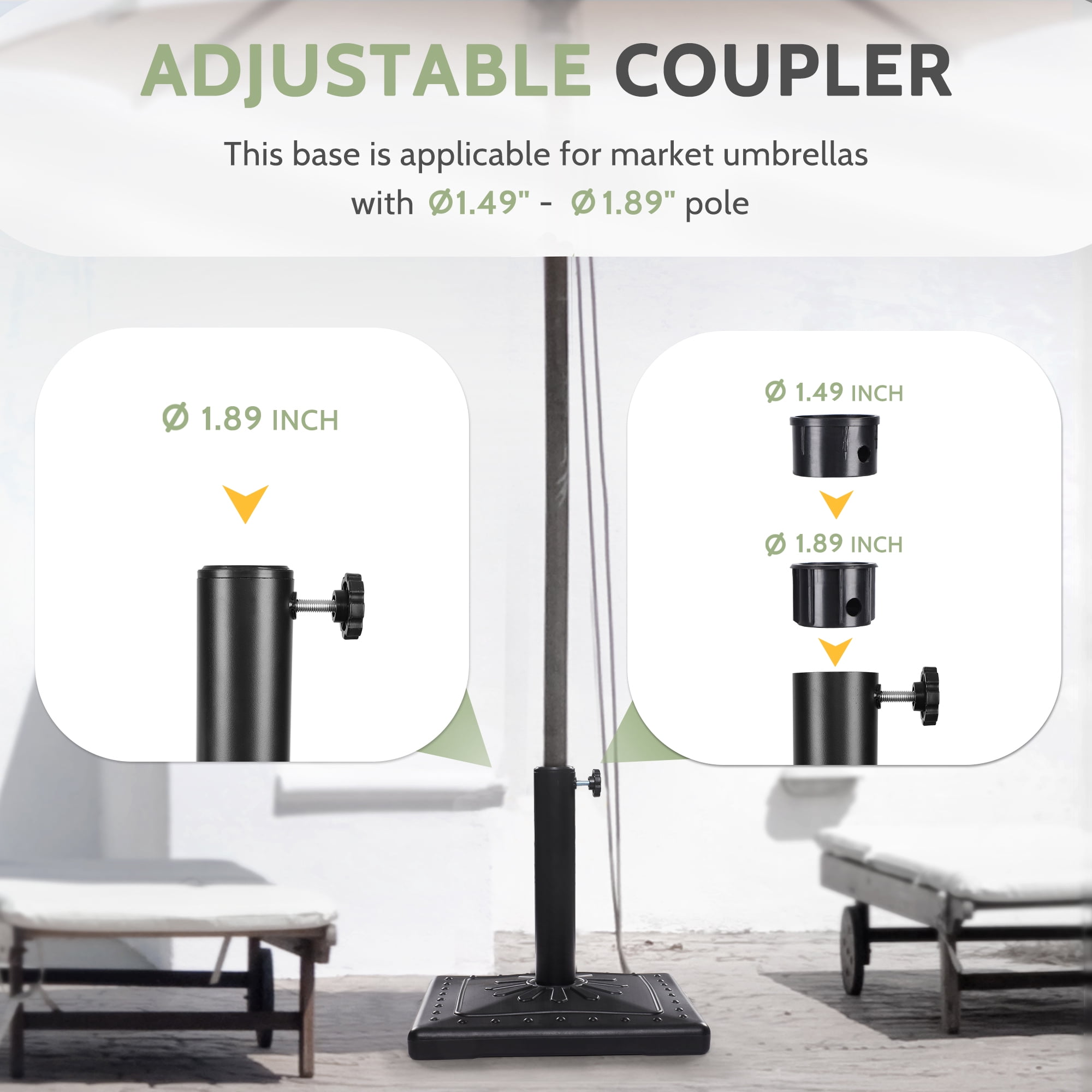 Scafild | 22-lbs SunFlower-Pattern Patio Umbrella Base, 15" Pre-Filled Square Patio Umbrella Stand, Heavy-Duty Market Patio Umbrella Base Stand (Black)