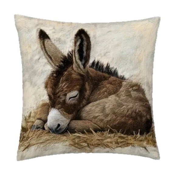 Jubipavy Pillows Cover 2D Flat-Printed Pillowcase With Adorable Sleepy Donkey Non-Embroidered Home Decor Pillow Cover