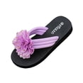 thumbnail image 3 of Gpaecead Women Fabric Flower Flat Flip Flops Lightweight Eva Footbed Spring Summer Beach Casual Shoes,A-Purple, 3 of 8