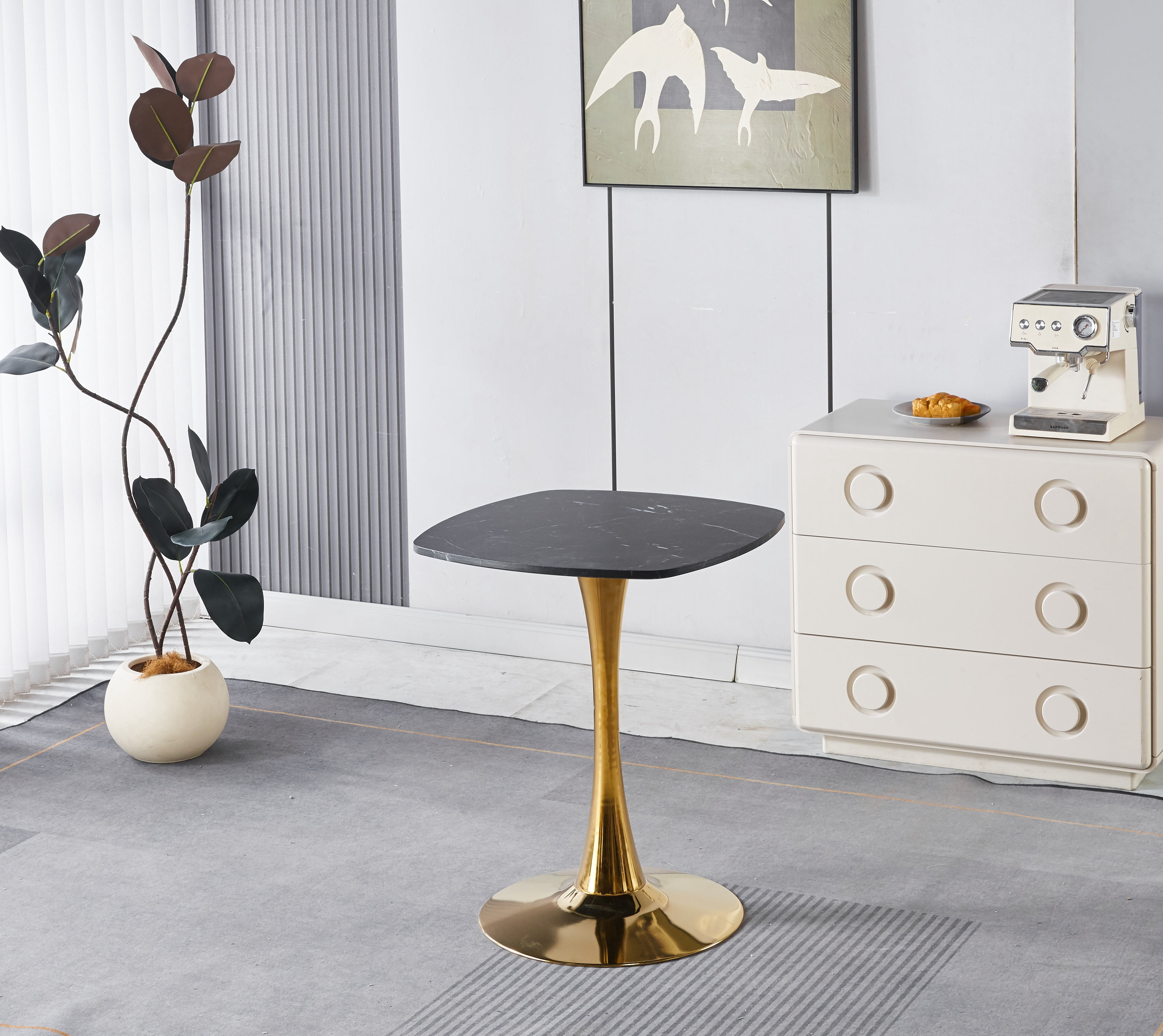 Euroco 42" Round Dinning Table for 2-4,Modern Bistro Table with Metal Pedestal Base,Small Kitchen Table for Apartment,Office, Living Room,White