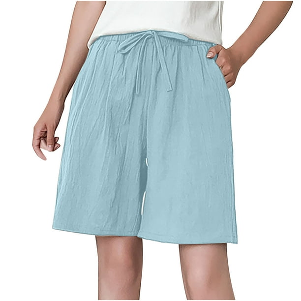 CHGBMOK Shorts Women Summer Cotton Hemp Wide Leg Pants Loose Breathable  With Pocket Womens Shorts on Clearance 