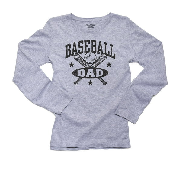 Baseball Dad Bats Ball Icon Graphic Trendy Women's Long Sleeve Grey T-Shirt