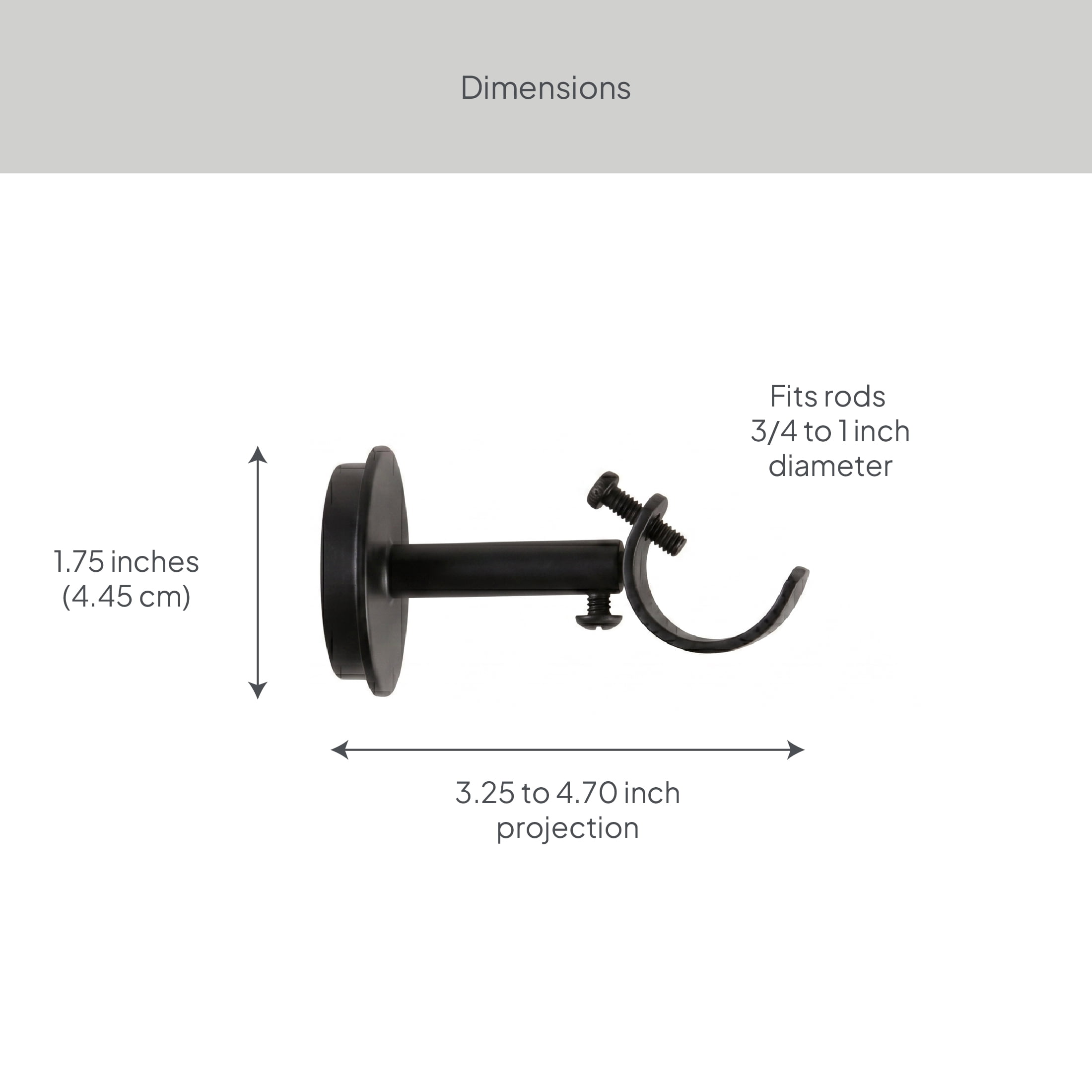Better Homes & Gardens 1" Matte Black Adjustable Seamless Hidden Curtain Rod Bracket, Set of 2