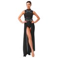thumbnail image 1 of renvena Costumes de Danse Lyrique pour Femmes Robe Maxi Sans Manches Col Roulé Dos Nu en Tulle Noir m, 1 of 5