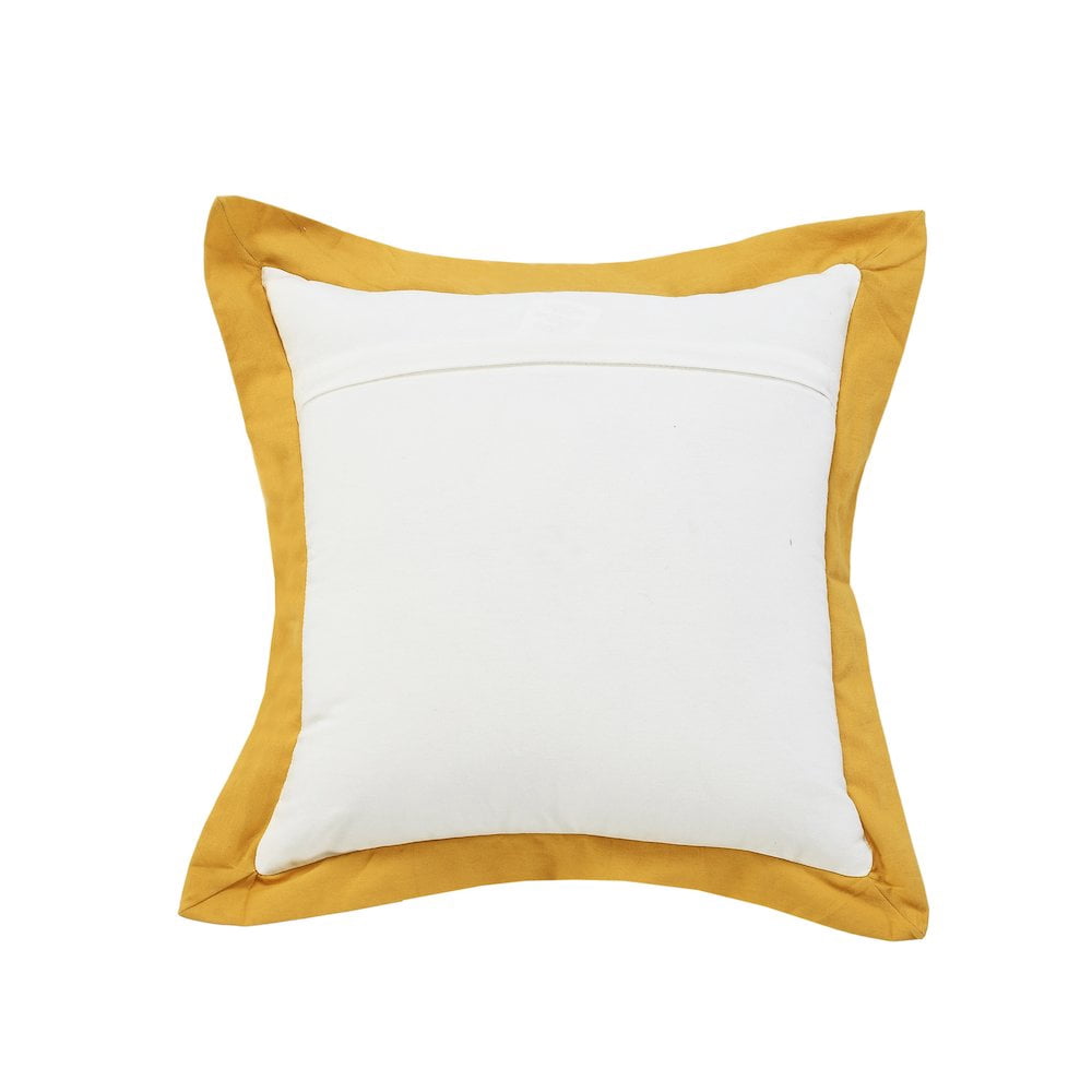 LR Home Ox Bay Hand-Woven White/Yellow Bordered All-Natural Cotton Pillow Cover