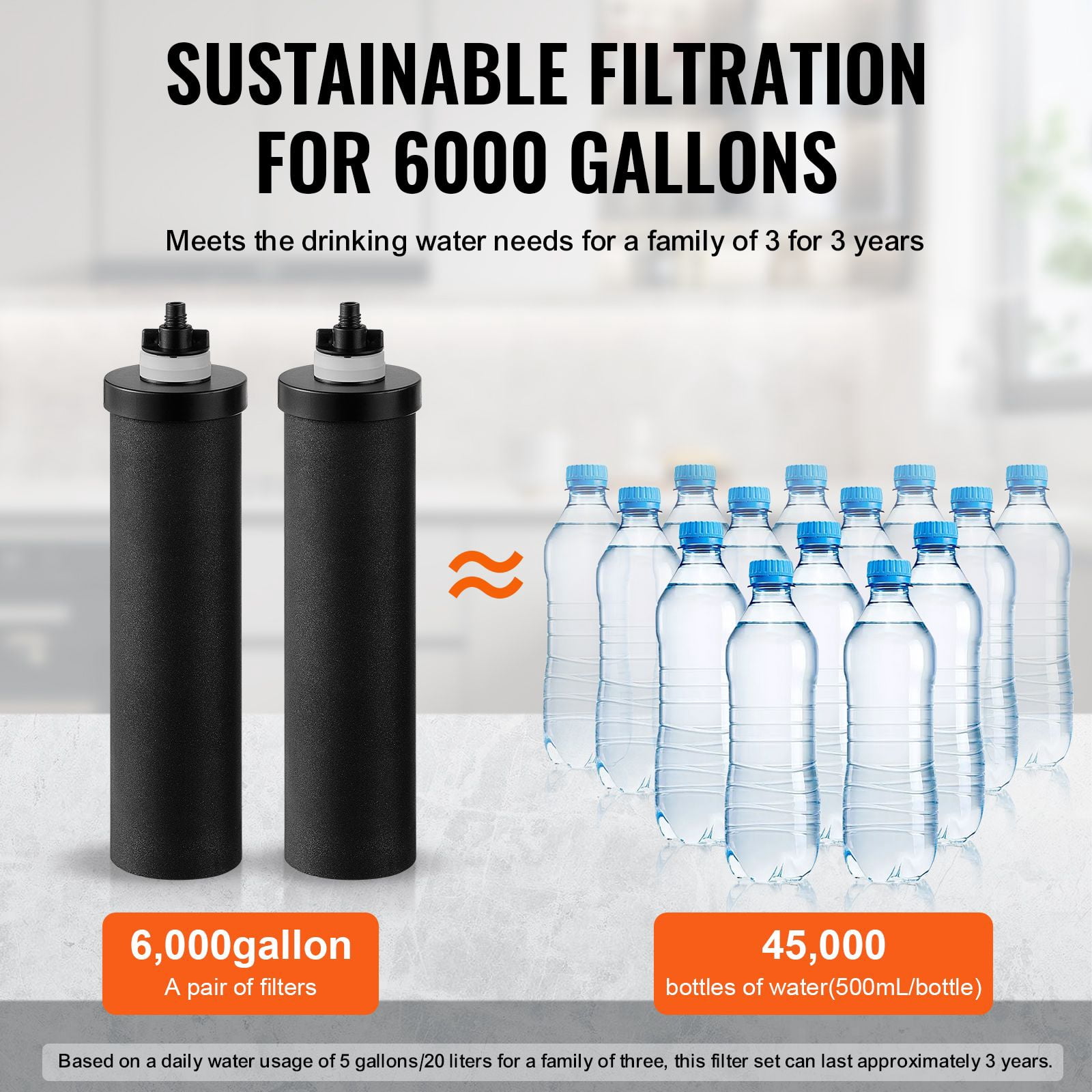 Replacement Gravity Water Filter Cartridges, High-Efficiency Coconut Carbon Block, Removes 99.9% Chlorine and Fluoride, Compatible with Berkey and Most Gravity Systems