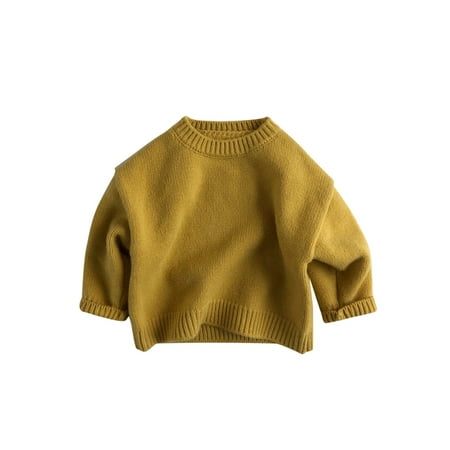 

Nokpsedcb Toddler Infant Unisex Children Solid Color Long Sleeve O-neck Knitted Pullover Yellow 4-5 Years