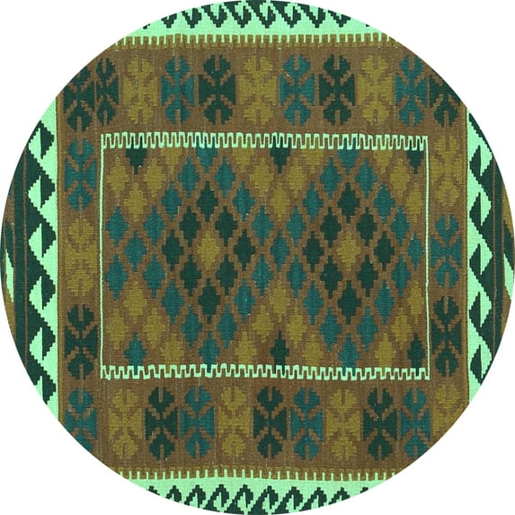 Ahgly Company Indoor Round Oriental Turquoise Blue Traditional Area Rugs, 8' Round