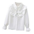 thumbnail image 2 of ZHOGXU Big Kids Girls Shirts Long Sleeve Lapel Ruffled Button Down Elegant Comfortable Blouses For Party And Daily Wear Beige1 3-4 Years, 2 of 3