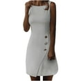thumbnail image 2 of Mrasaso Summer Savings Clearance! Dress for Women,Women Fashion Summer Sleeveless Casual Solid Round Neck Knee-Length Women's Dress,Breezy & Comfortable for Summer WearWhite S, 2 of 7