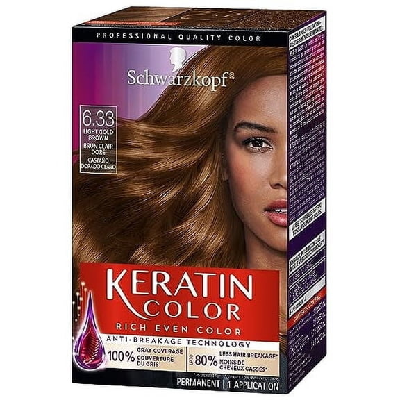 Schwarzkopf Keratin Color Permanent Hair Color Cream, 6.33 Light Gold Brown, 1 Kit