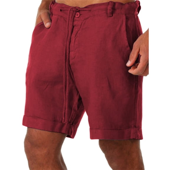 Dellytop Men's Linen Solid Color Shorts Casual Straight Pants