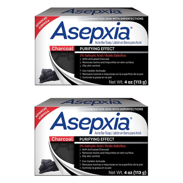 Jabón en barra para el tratamiento del acné Asepxia con carbón activado, 120 ml