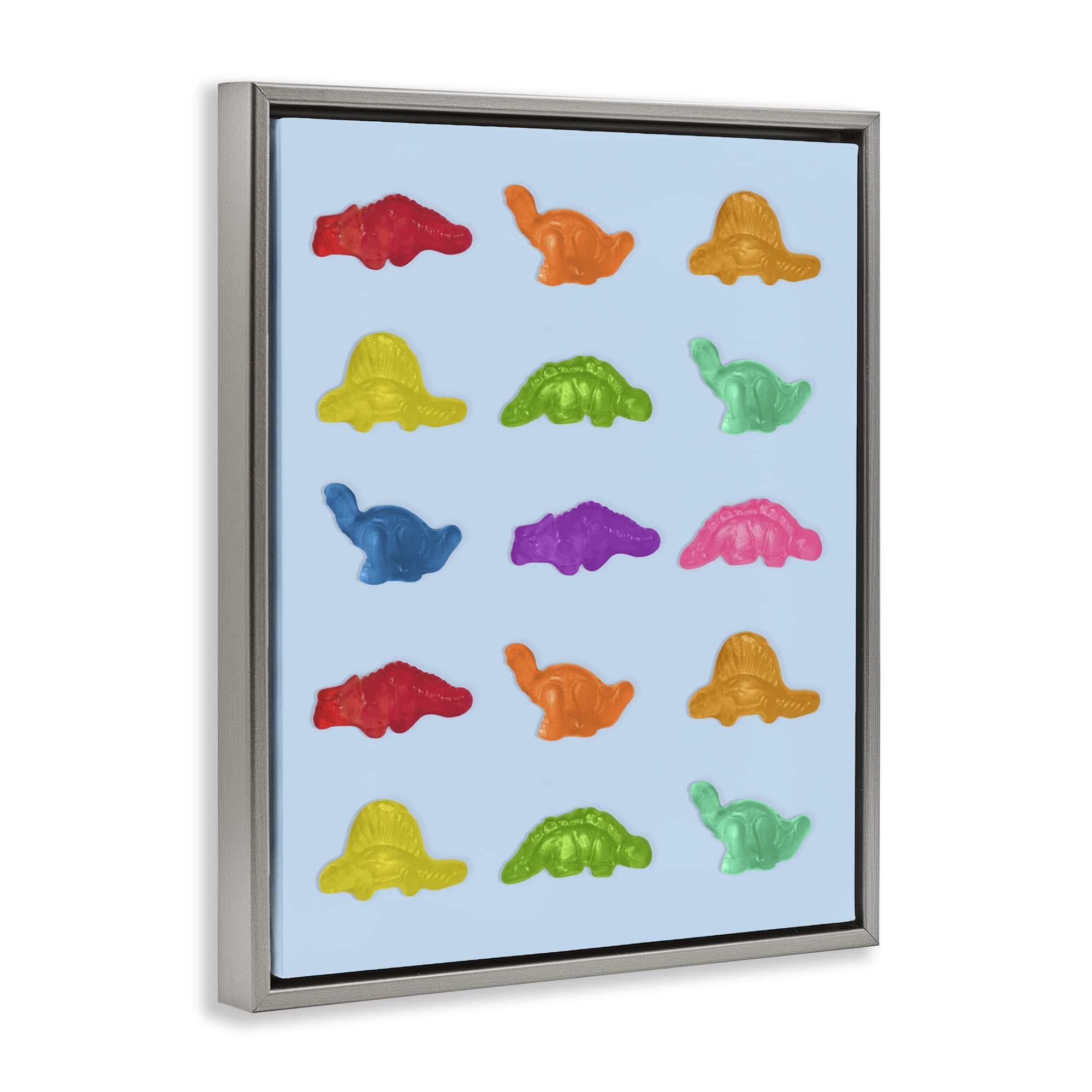 Stupell Industries Colorful Dinosaur Candies Gray Framed Floater Canvas Wall Art, design by LISH Creative