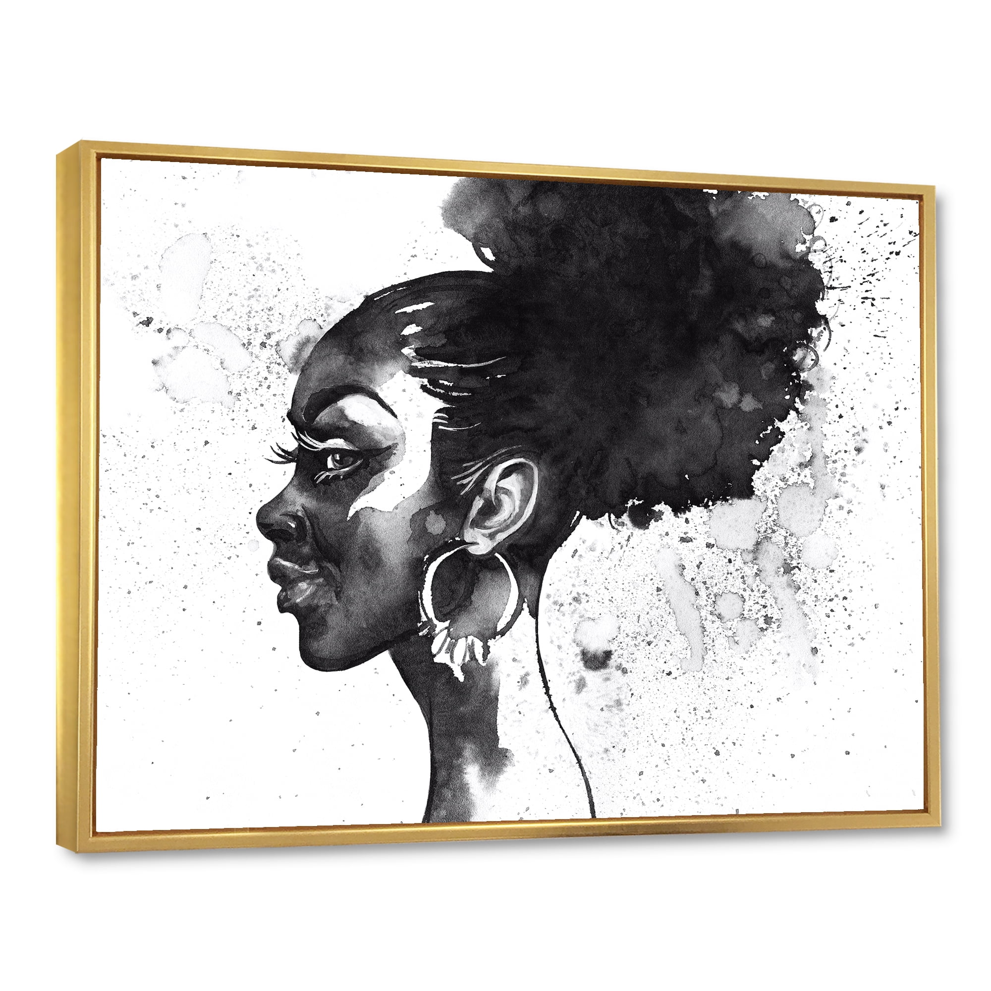 Designart 'Black and White Portrait of African American Woman I' Modern Framed Canvas Wall Art Print