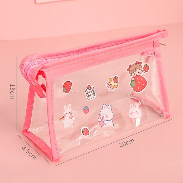 Estuche transparente de dibujos animados para lápices, bolsa de almacenamiento de gran capacidad para niñas, bolsa de cosméticos japonesa sencilla para estudiantes de secundaria y preparatoria