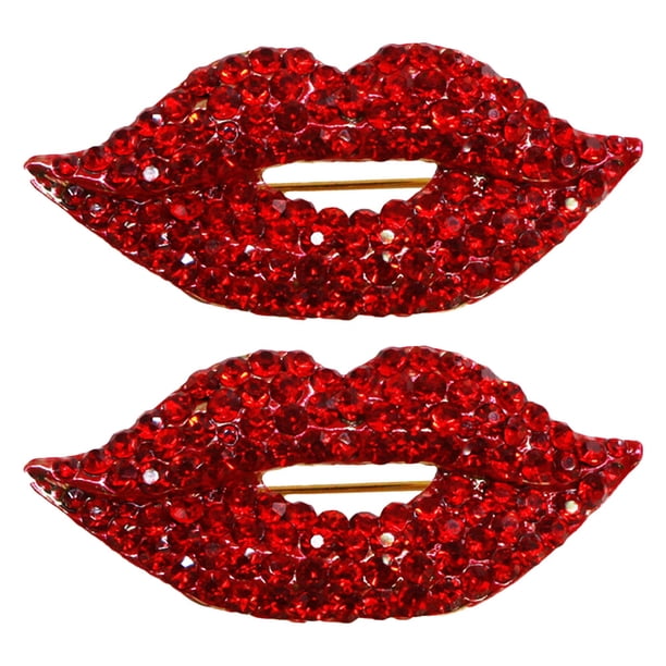 ColoMX 2pcs Los labios rojos para mujeres Broche Pin Fashion Rhinestone Lip Shape Pins Ideal para la boda de la boda Valentín de la ropa de San Valentín Accesorio