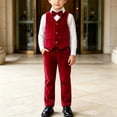 thumbnail image 2 of Odeerbi Toddler Boys 4-Piece Formal Suit Set Velvet Waistcoat, Long Sleeve Shirt with Bow Tie, Dress Pants Party Wedding Outfit, 2 of 9