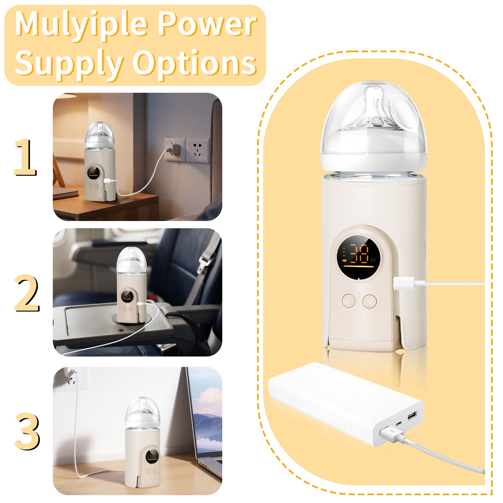 YESGIRL Upgrade Portable Bottle Warmer for Travel,6 Temp Milk Warmer with Smart Temperature Control & Night Light,Rapid Warming,Long-Lasting Warming up to 5-8H,for Breast Milk,6000mAh