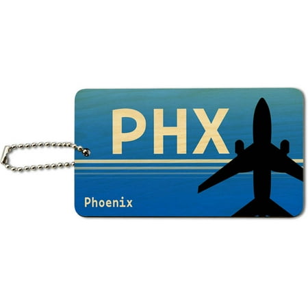 Az Poly Card Guides - Phoenix AZ (PHX) Airport Code Wood ID Tag Luggage Card for Suitcase or Carry-On