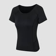 thumbnail image 3 of TFixol Camiseta deportiva para mujer, cuello redondo, manga corta, elástica, transpirable, absorbe la humedad, 3 of 8