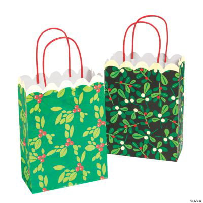 Pack of 12 Red and Green Holly Drawstring Christmas Bags Organza Bag 