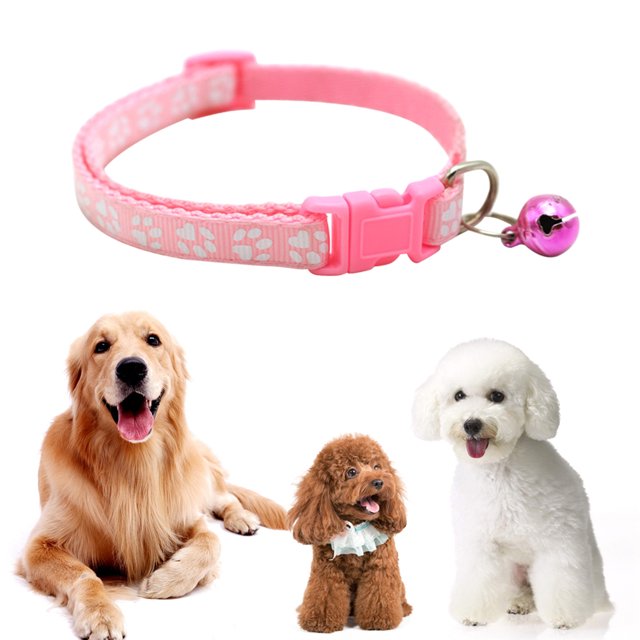 Collar de perro mascota gato con hebilla de huella de campana correa ajustable para el cuello (rosa) Tmvgtek Para estrenar