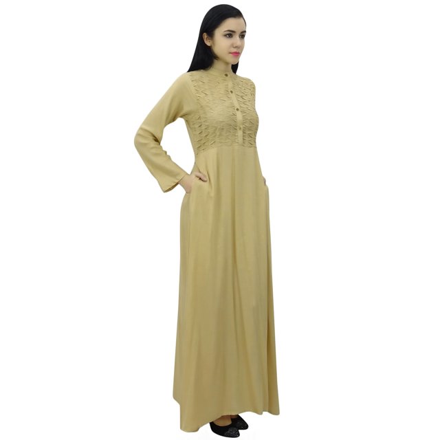 Bimba Robe Jilbab Unie à Col Mandarin pour Femmes avec Poches Manches Longues