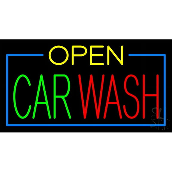 Open Car Wash Block LED Neon Sign 13 x 24 - inches, Clear Edge Cut Acrylic Backing, with Dimmer - Bright and Premium built indoor LED Neon Sign for automotive store, and mall.