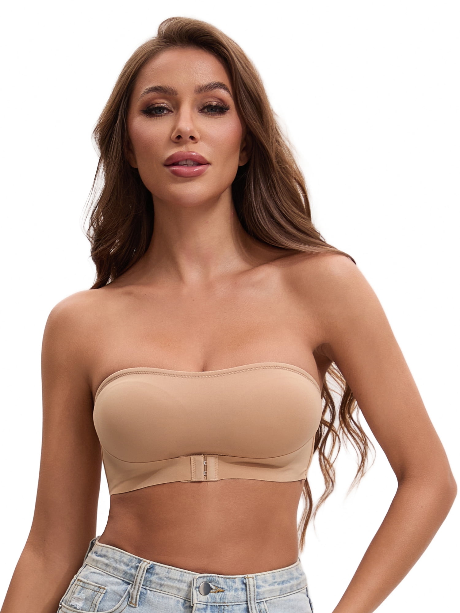 Unique Bargains Women's Strapless Wirefree Bandeau Bras M Khaki