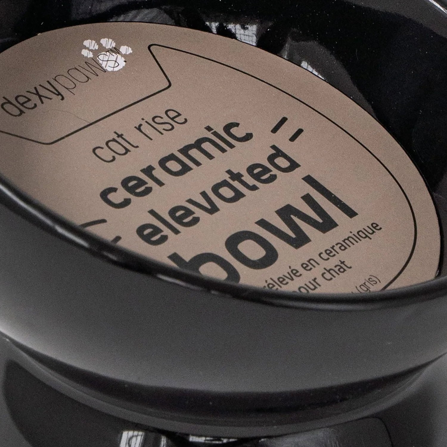 Dexypaws: Elevated Ceramic Cat Bowl - Black - 7oz, Pet Feeding Dish, Meals, Food & Water, Ergonomic Height, Tilted & Raised, Stylish Glossy Design