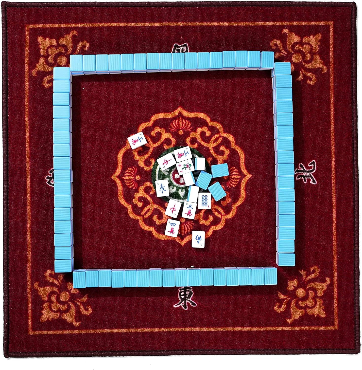 Chinese Mahjong Game Set 1.5" X-Large 144 Numbered White Blue Melamine Tiles with Carrying Travel Case,Complete Majong Majiang, Mah Jonng Game Set