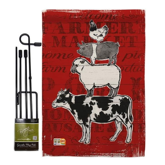 Breeze Decor BD-FA-GS-110123-IP-BO-D-US18-WA 13 x 18.5 in. Barnyard Friends Nature Farm Animals Vertical Double Sided Mini Garden Flag Set with Banner Pole
