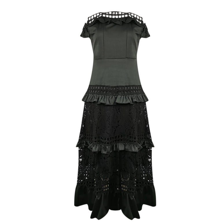 Spring Dress Party Women Lace Summer Maxi Dress Strapless Cascading Ruffle  Dress Hollow Out Female Party Dresses Night Club Daily Lace Pattern Cutout  Long Prom Dress - Walmart.com