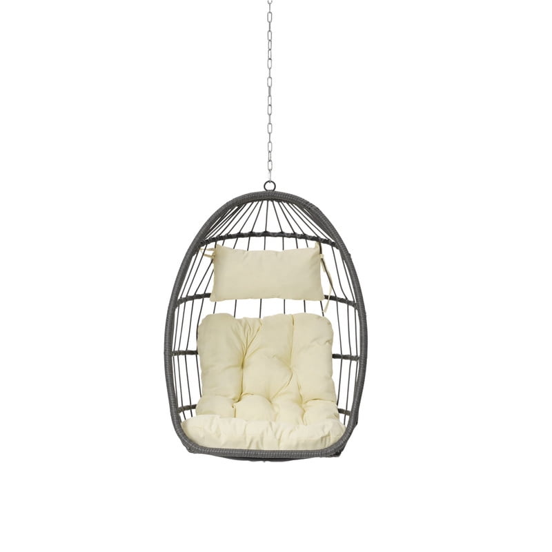 Hanging Egg Chair Without Stand, Indoor Outdoor Wicker Rattan Swing Egg Chair with Hanging Chain, Hammock Chair with UV Resistant Cushion