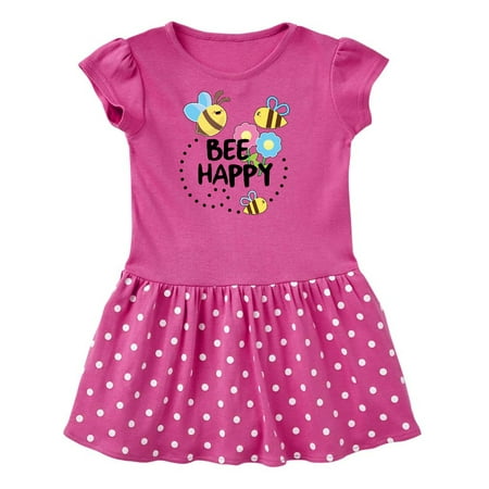 

Inktastic Bee Happy with Flowers Gift Toddler Girl Dress