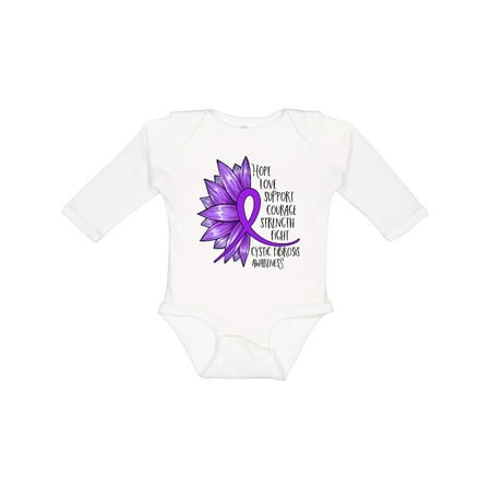 

Inktastic Cystic Fibrosis Awareness Purple Sunflower Ribbon Gift Baby Boy or Baby Girl Long Sleeve Bodysuit