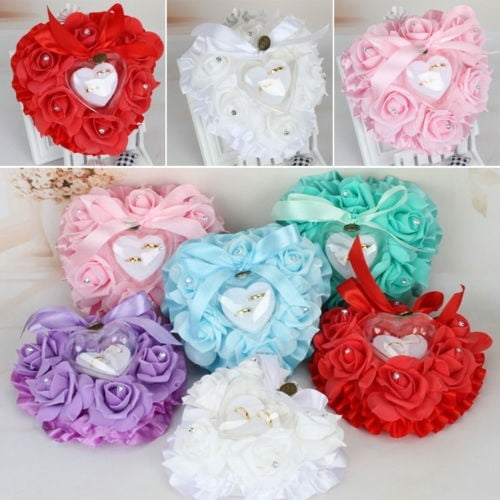 Romantic Rose Wedding Favors Heart Shape Rhinestone Gift Ring Box Pillow Cushion