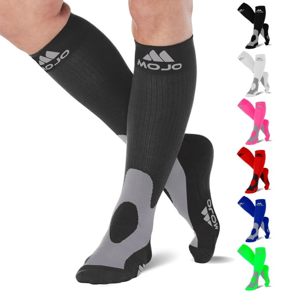 Mojo Unisex Compression Socks - 20-30mmHg Graduated Support for Leg Swelling, Athletes, Nurses, Travelers, Post-Surgery & Lymphedema Relief - Wide Calf & Plus Size Options - Improve Circulation
