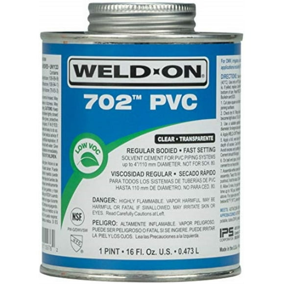 Weld-On 10976 702 PVC Regular-Bodied High-Strength Solvent Cement - Fast-Setting and Low-VOC, Clear, 1 Pint (16 fl oz)