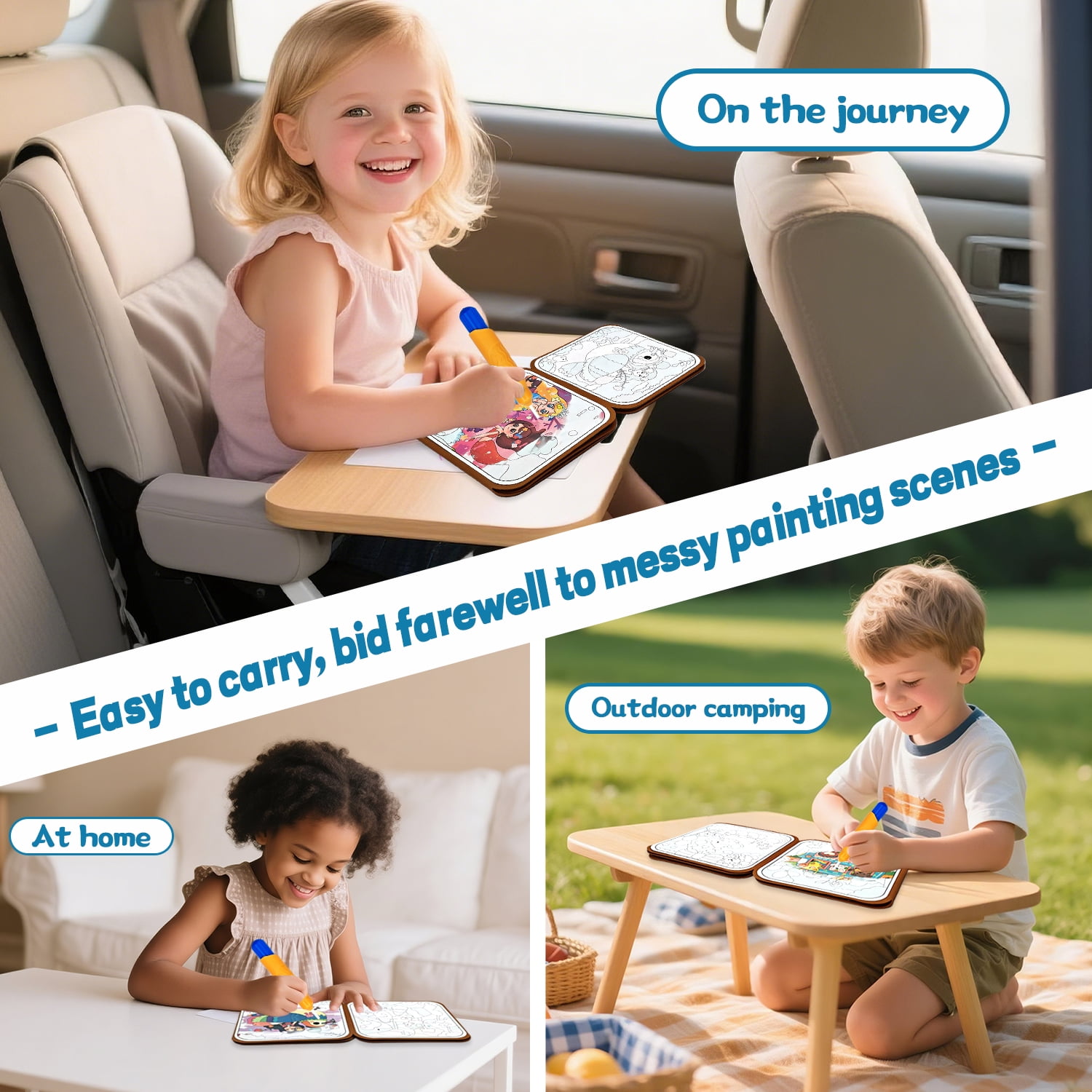 NaTuGi Reusable Water Painting Books for Kids，with 4 Water pens 4 Themes，No Mess Paint Coloring，for Ages 3+，Gift for Boys & Girls，Kids Travel Activity Toys (4 Books)
