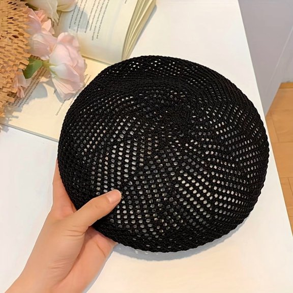 1 Piece Spring and Summer Women's Casual Knit Hat, Hollow Breathable Pumpkin Hat, Women's Round-Top Beret, Fashionable Retro Painter's Hat, Soft Octagonal Hat, Women's Knitted Brimless Beanie