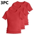 thumbnail image 4 of KyCheLot 3 Pack Ribbed Knit Tops for Girls Crew Neck Solid Color Short Sleeve T-Shirts Trendy Ruffle Trim T-Shirts, 4 of 7