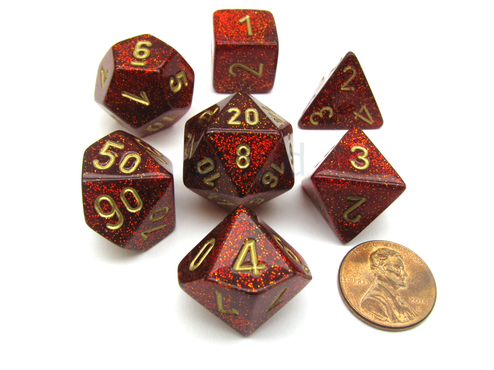 Chessex Dice Glitter Gold w/ Silver Poly Set of 7-27503 RPG D&D 