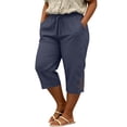 thumbnail image 5 of cocolona Womens Summer Casual Plus Size Capri Pants Elastic Waist Straight Lace Wide Leg Cropped Yoga Pants with Pockets, 5 of 5