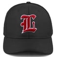 thumbnail image 2 of Daxton Premium Mid Profile Hat Semi Curved Visor Black Cap White Red Gothic Embroidered, Letter L, 2 of 4
